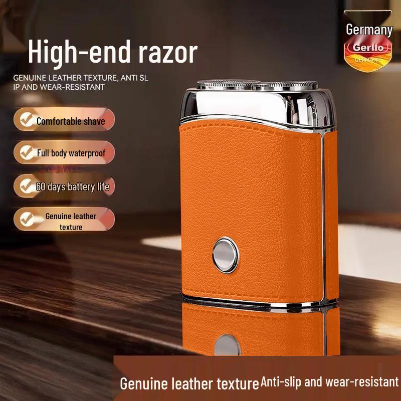 Portable Leather Mini Electric Shaver T116 - Fast Charging, Compact for Home & Car Use