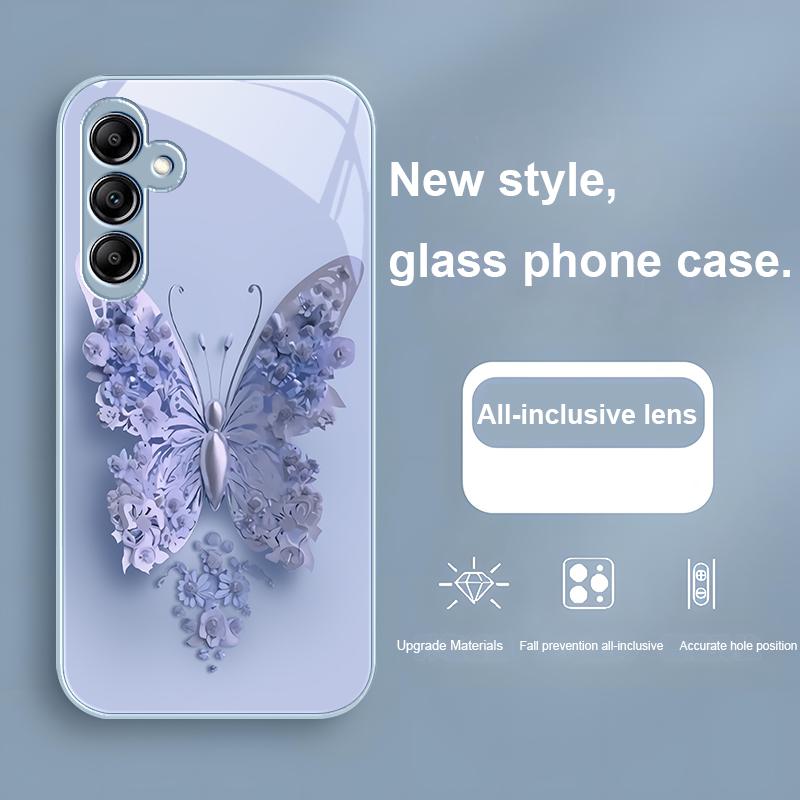 Glass phone case for Samsung Galaxy A01 A02 A03 Core A04 A14 4G A13 A54 A34 31 20 25 23 22 5G S21 Ultra S20 Flying Butterflies
