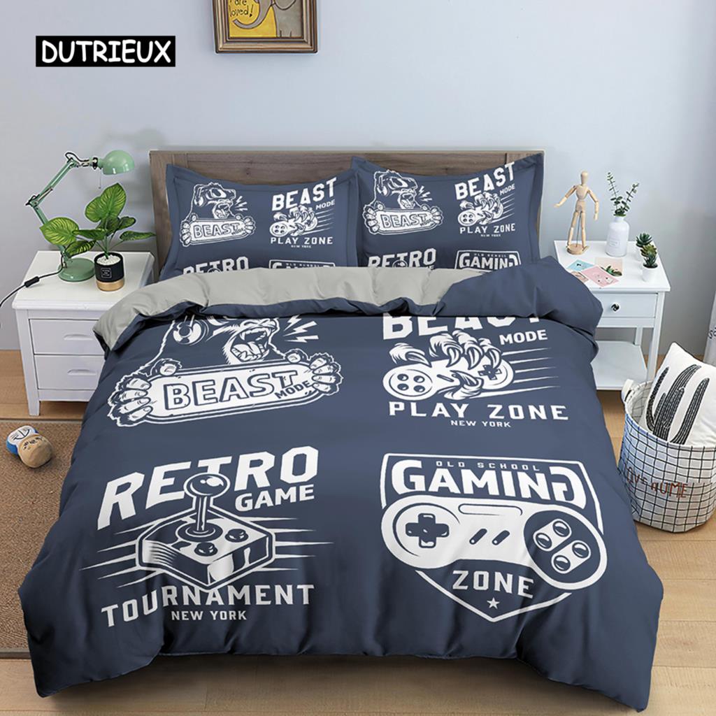 Set de lenjerie de pat pentru gameri de lux retro mâner de joc husă de plapumă queen adolescent băiat fată poliester imprimat gamepad cuvertură/plapumă huse 2/3 piese