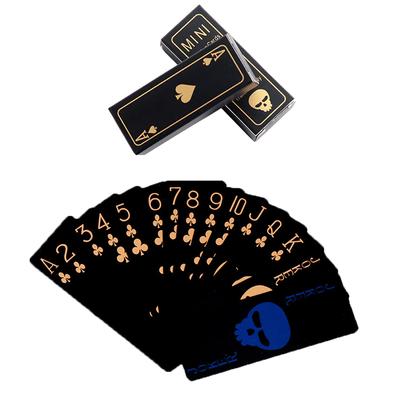 New PVC Waterproof Black Playing Cards, 55Pcs Plastic Golden Skull Poker Set In Case, Washable Flexible Deck Mini One Game Card