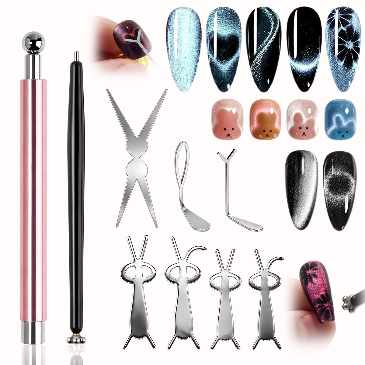 Cat Eye Nail Magnet Set, Double-ended Flower Magnetic Nail Art Pen, French Heart Shape Black Hole Bunny Design Cat Eye 9pcs