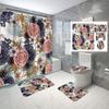 Valentine'S Day Pink Rose Bathroom Set: Bath Curtain, Toilet Lid Cover, U-Shape Rug, Bathroom Accessories