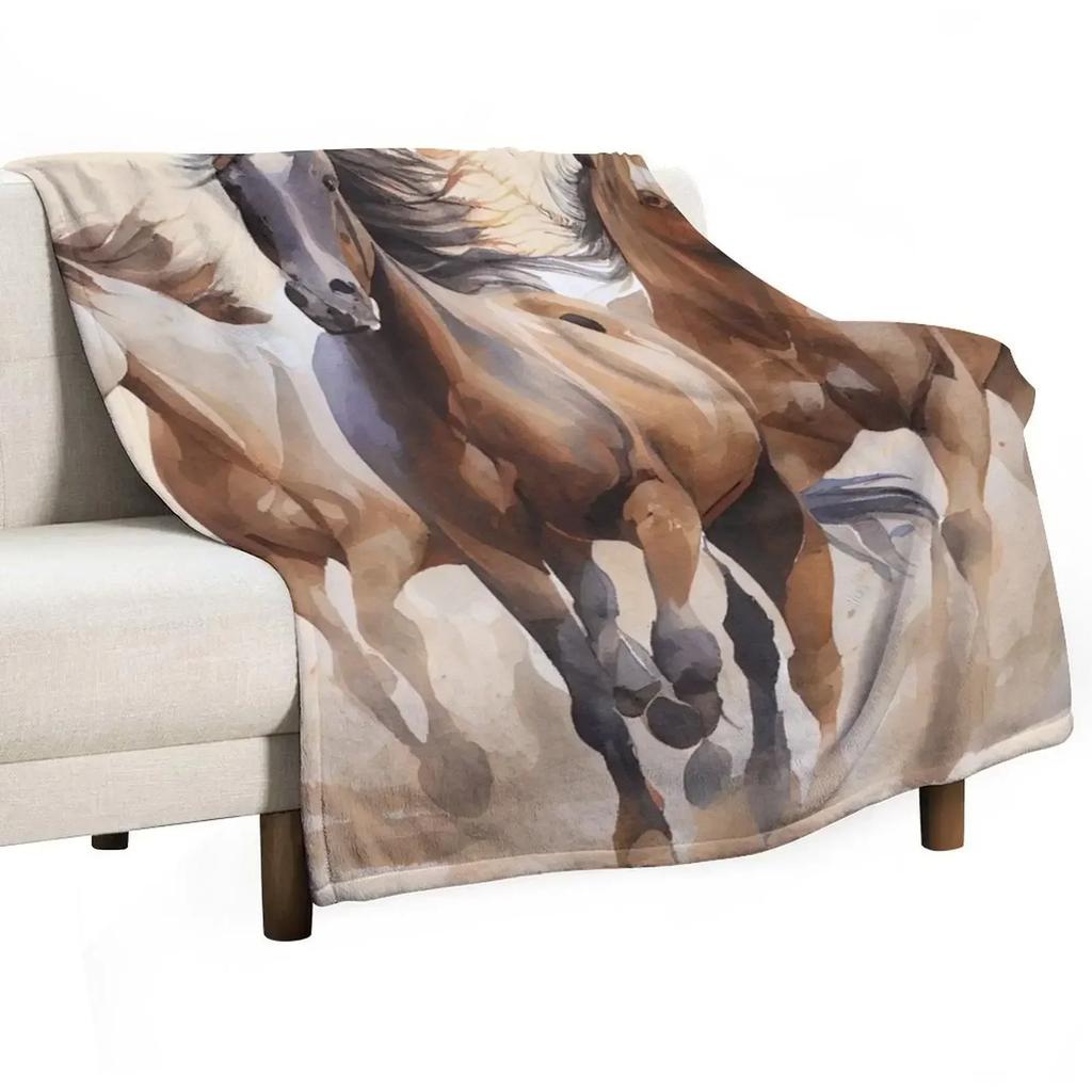 Wild Horses Throw Blanket For Decorative Sofa Furrys Sleeping Bag Cosplay Anime Cute Plaid Funny Gift Blankets