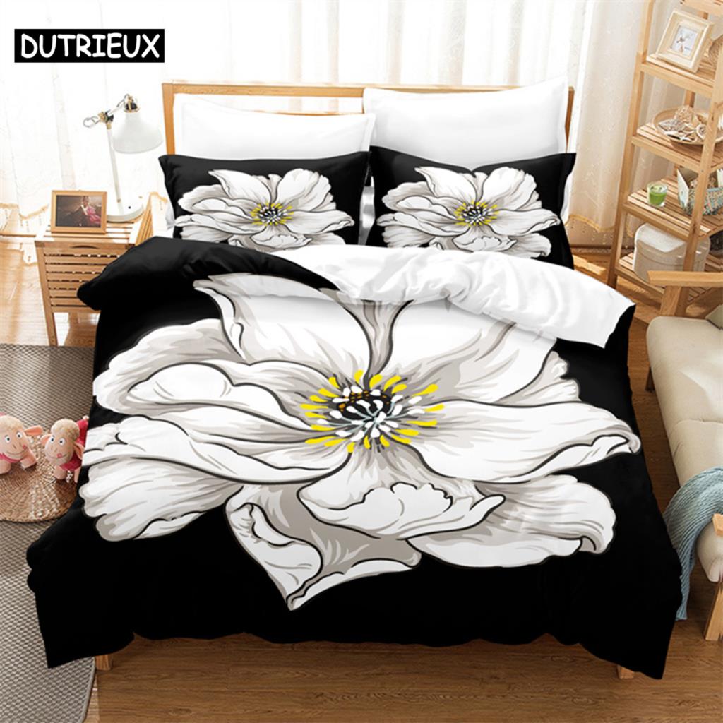 Pink Flower Queen Bedding Set Black Duvet Cover Set Bedding Digital Printing Bed Linen King Size Duvet Cover Set Bedding Set