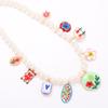 Light luxury elegant alloy drip printing tag pendant imitation pearl beaded necklace exquisite banquet versatile woman