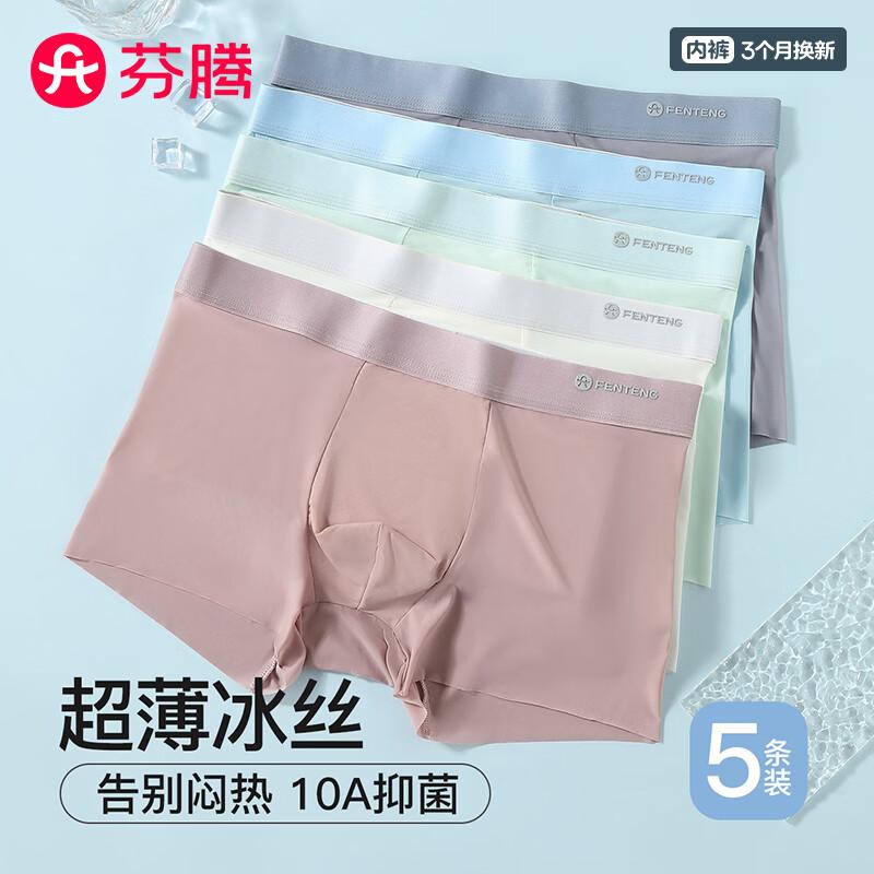 Мужские антибактериальные боксеры-брифы Fenteng 10A из ледяного шелка, 5 шт. L