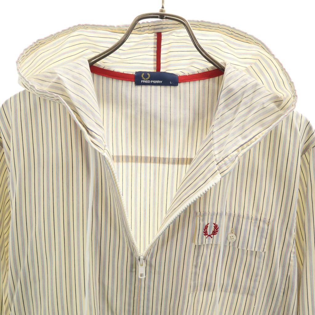 FRED PERRY Striped Pattern Long sleeve Zip hoodie L Gream Yellow Men's Used