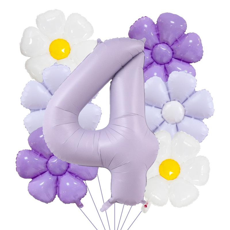 7pcs Matte Finish Daisy Balloon Number Wedding Decor Birthday Party Decoration Aluminum Foil Balloon Baby Shower Decorations