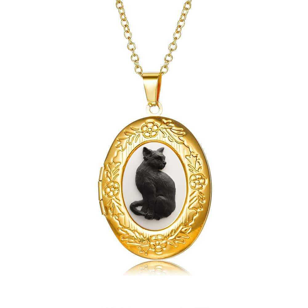 

Gothic Cat Pendant Necklace For Women With Stainless Steel Chain Elegant Retro Jewelry Gift черный белый