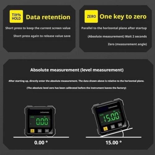 Digital Angle Finder, 4-Sided Strong Magnetic Angle Gauge, Magnetic Table Saw Angle Finder Tool, Woodworking Measuring Tool, Magnetic Base Level Box A