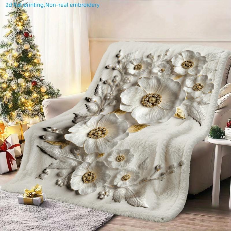 1pc Premium Floral Print Blanket, Elegant Floral Design, Multiple Sizes Available, Suitable for Living Room, Bedroom, Study, Balcony, Office