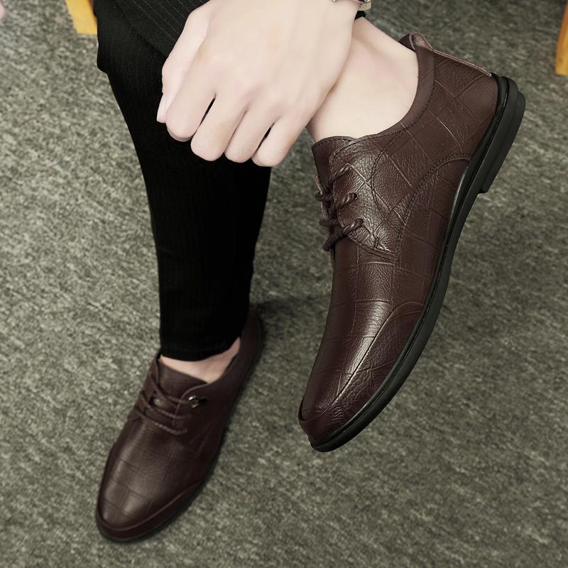 Man Moccasins Fashion All-Match Dress Shoes Mens Business Formal Genuine Leather Casual Newest Lace-Up Oxfords Wedding Shoes Men
