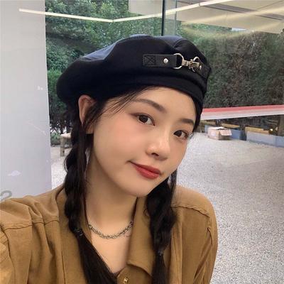 Buckle Autumn British Style All-match Korean Style Hat Retro Beret Painter Hat Women Octagonal Cap