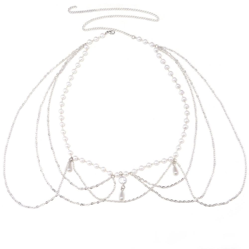 Vintage Metal Waist Chain With Pearl Tassels For Women Summer Fashion Accessory