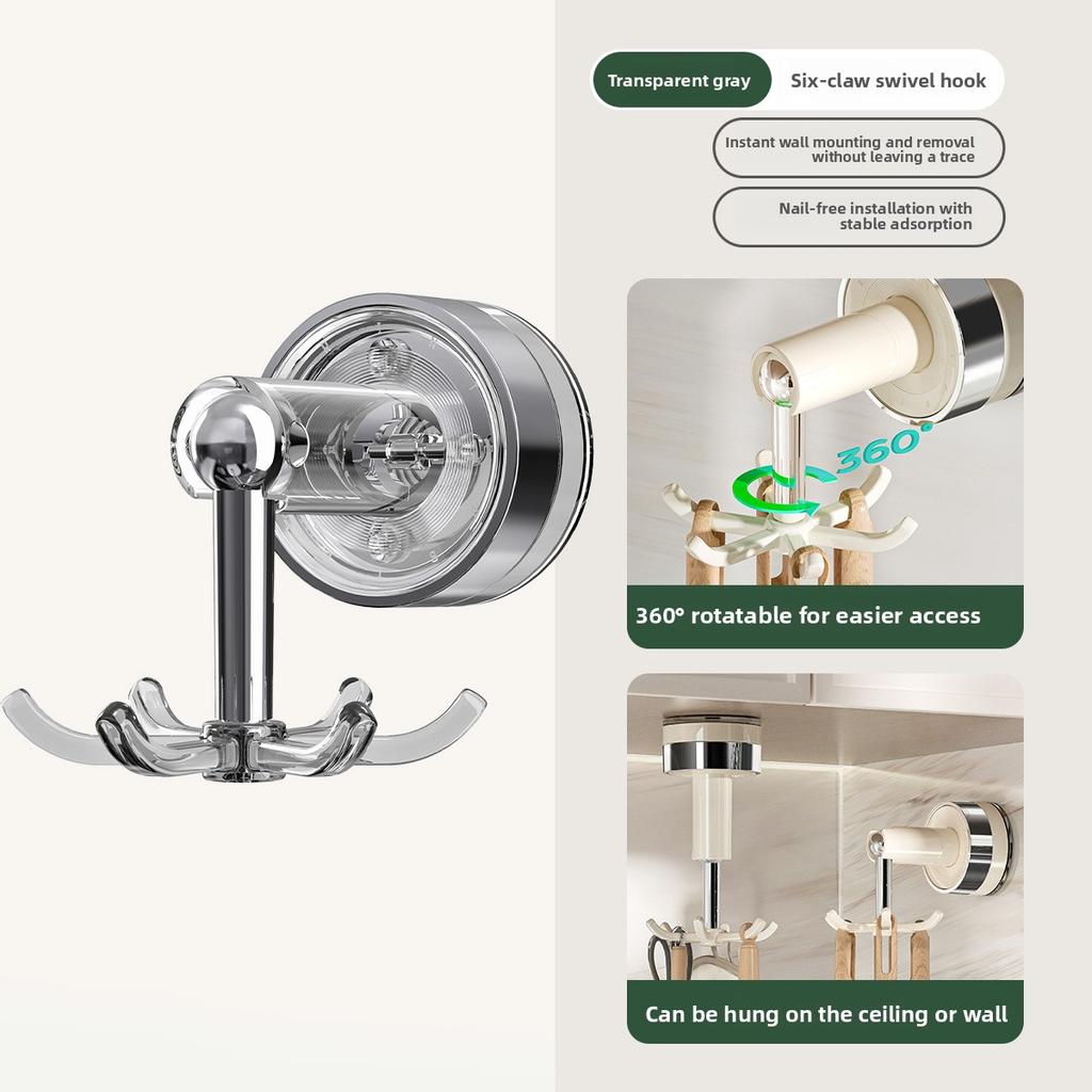 Kitchen Rotating Hook Suction Cup Wall-mounted Storage Rack, Household Non-drilling Cookware, Spoon Storage Rack, Spatula Hanging Rack