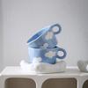 Hand Painted Blue Sky and White Clouds Ceramic Cup Underglaze Color Mug Cute Water Cup Children's Breakfast Oat Cup Milk Cup