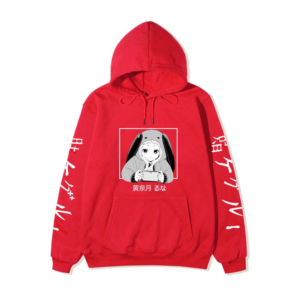 Kakegurui Runa Yomozuki Hoodie Unisex Fleece Sweatshirt Black White Anime Portrait Japanese Text Sleeve Autumn Winter Pullover