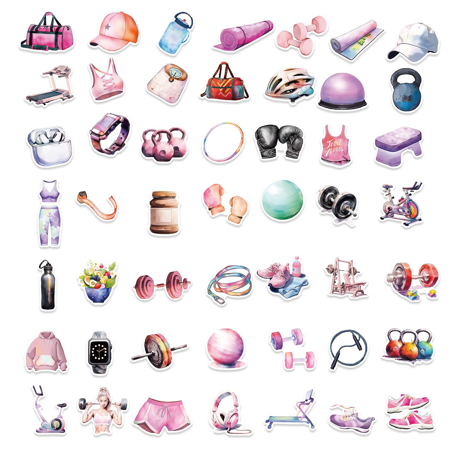 

50 Мультяшных Фитнес Спортивного Оборудования Граффити Наклеек Гитара Ноутбук Чемодан DIY Водонепроницаемые Наклейки