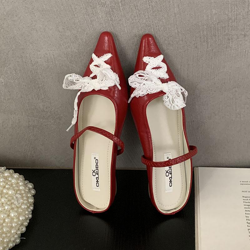 

Мода Мода Шнуровка Женские Балетки Мэри Джейн Обувь Женские Шлепанцы Острый Носок Обувь Неглубокие Платье Женские Балетки С Обувью Мюли 35 красный