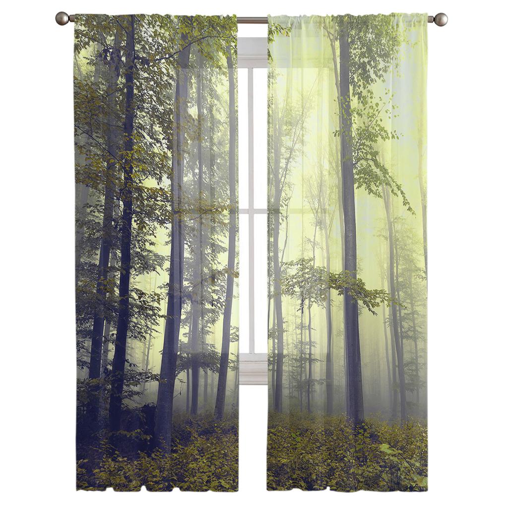 Youth Bedroom Sheer Curtains Autumn Wild Trees Forest Kitchen Study Curtains Living Room Holiday Decor Tulle Curtains
