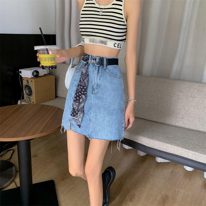 Юбка-трапеция Модная тенденция Y2k Jean Summer Ins Design Sense Slit Высокая талия — фото 11