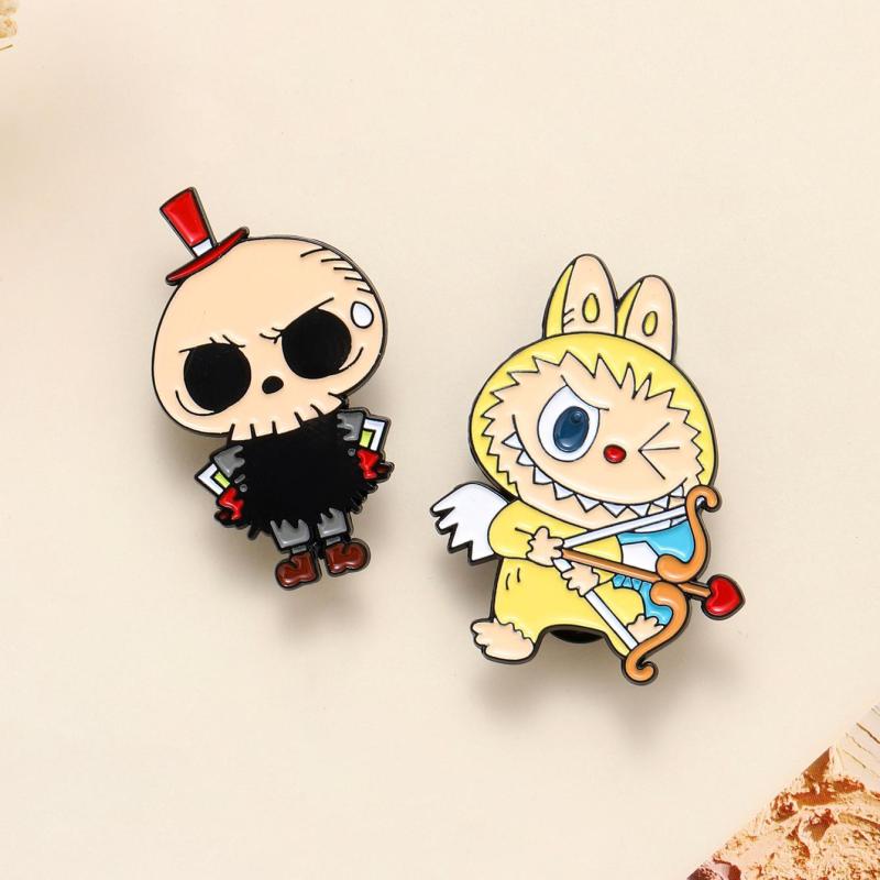 Anime Cute Enamel Labubu Brooch Cartoon Metal Studen Badge Pins Jewelry Brooches Men Women Backpack Jewelry Accessories
