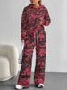 European, American autumn and winter blue splicing flower casual long-sleeved suit women's hooded sweater trousers two-piece set