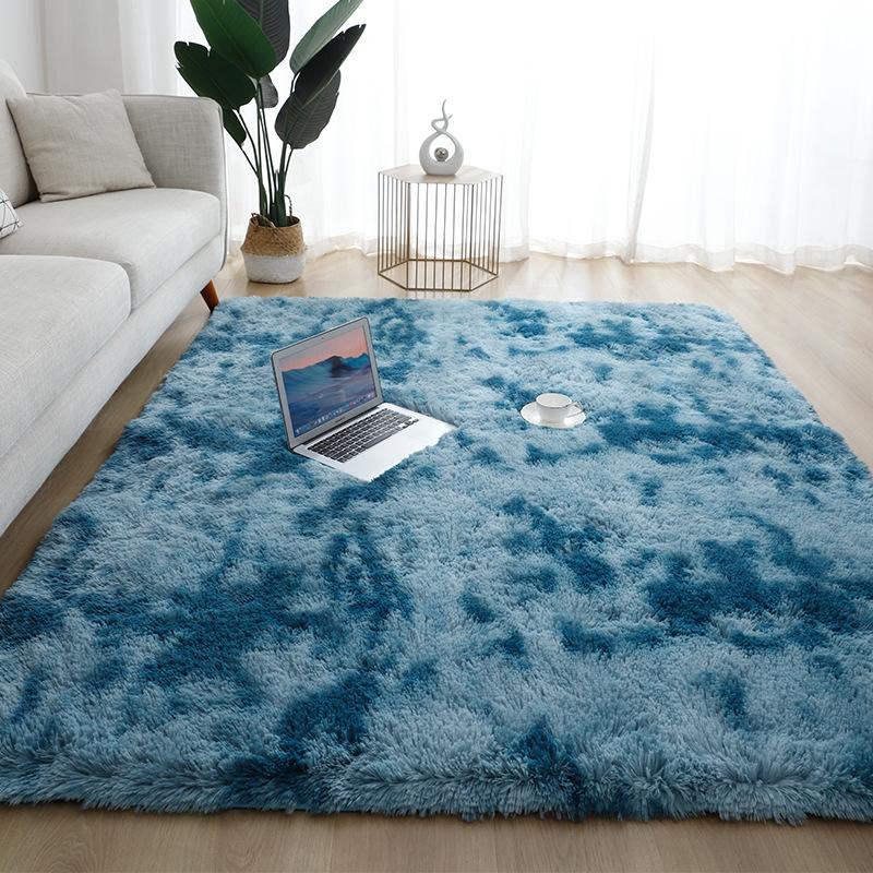 Simple Modern Silk Hair Tie-Dye Carpet Plush Soft Living Room Bedroom Bed Blanket Children's Room Non-Slip Floor Mat