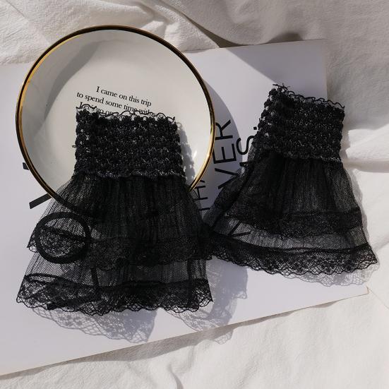 1 Pair Women Prom Gloves See-through Lace Hollow Out Ruffle Edge Thin Wrist