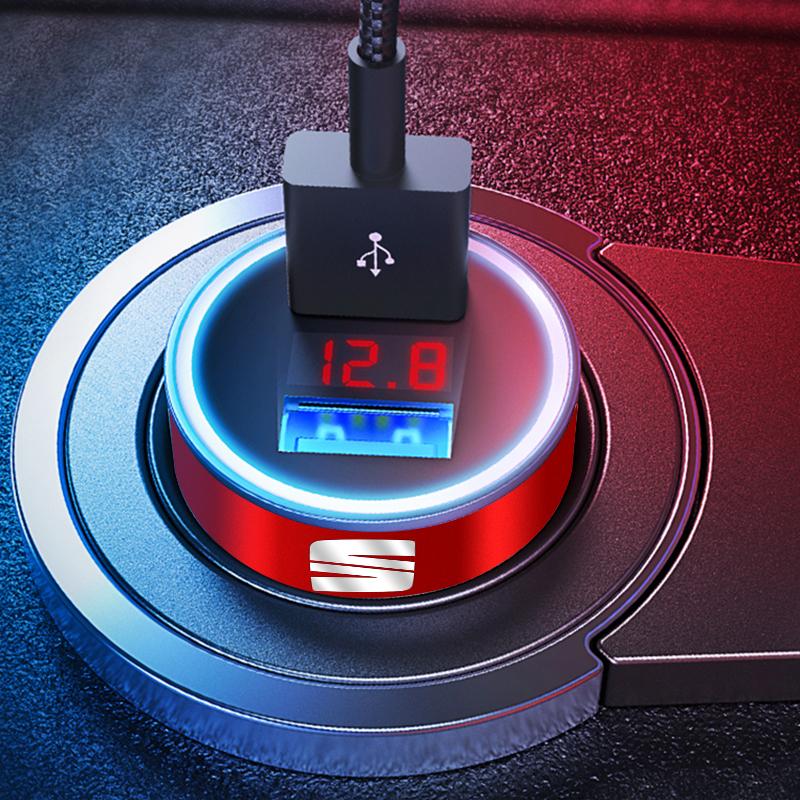 Car Charger 2 USB Ports Fast Charging Digital Display Car Accessories For SEAT Arona Ateca Tarraco Minimo IBL EL-BORN LEON