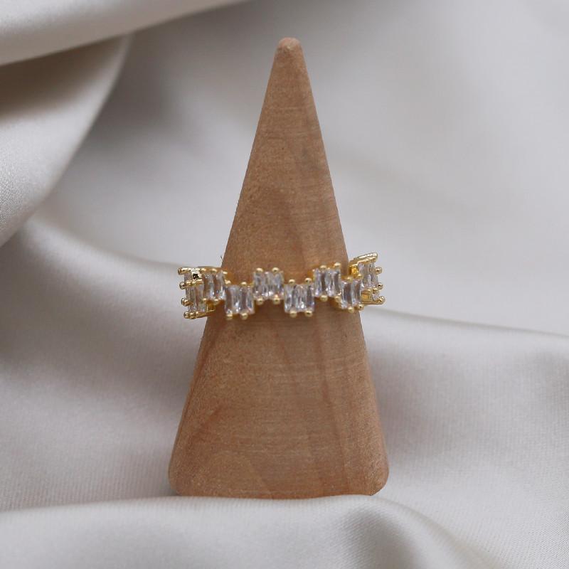 14K Gold Plating Korea New Design Fashion Jewelry Rectangular Luxury Zircon Ring Simple Women's Party Opening Adjustable Ring