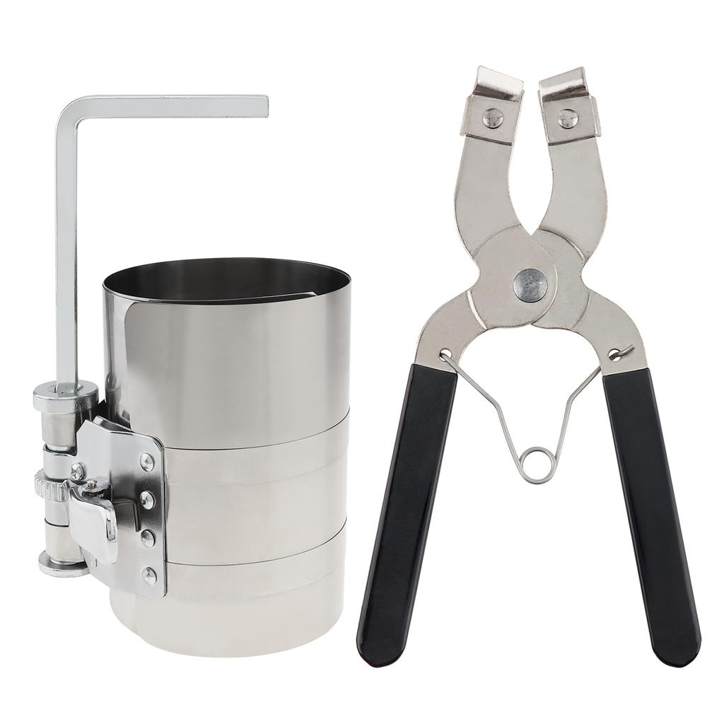 4inch Car Engine Piston Circle Compressor Tool, Adjustable Sizes From 2 Inch To 7 Inch with Piston Installer Plier, Silvery 50mm,175mm Piston Circle