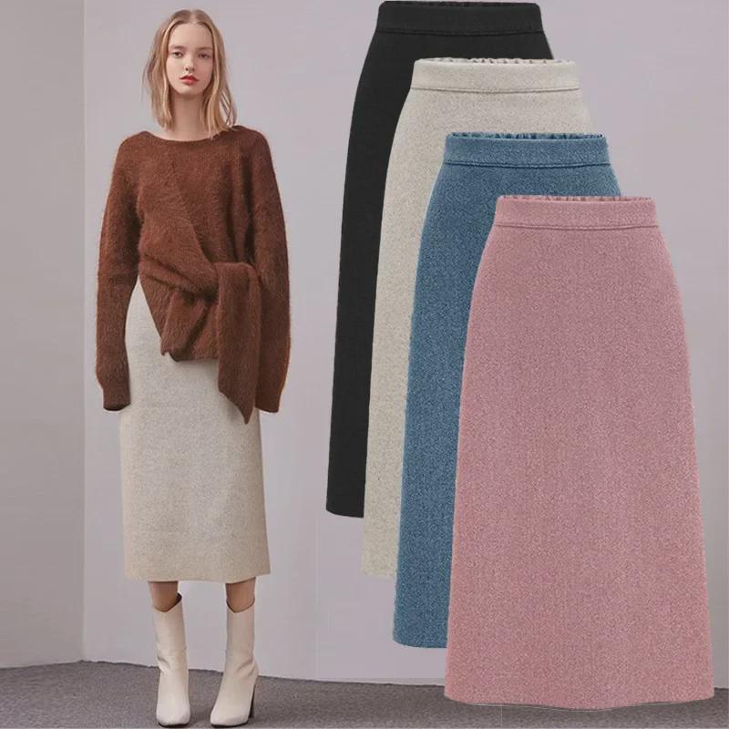 Damen Retro High-Waist Wollrock - Herbst/Winter A-Linie Mittellang