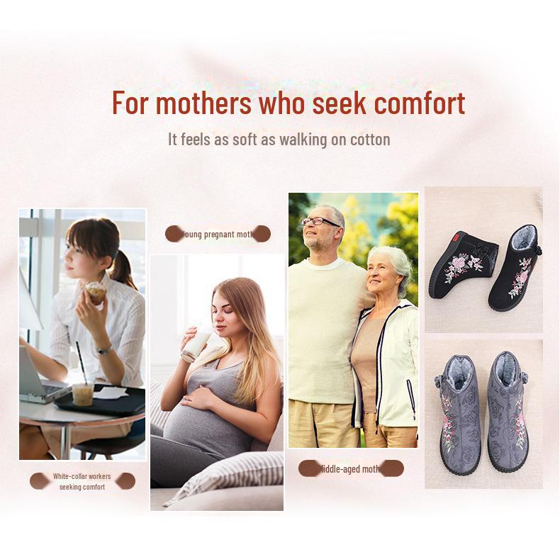 Broderte høye støvletter: Varme, sklisikre bomullssko med myk såle for eldre - Etnisk stil, perfekte for vinteren(Bestill en størrelse opp)