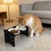 Elevated Wooden Pet Bowl Stand with Mat and Neck Protection for Cats and Small Dogs