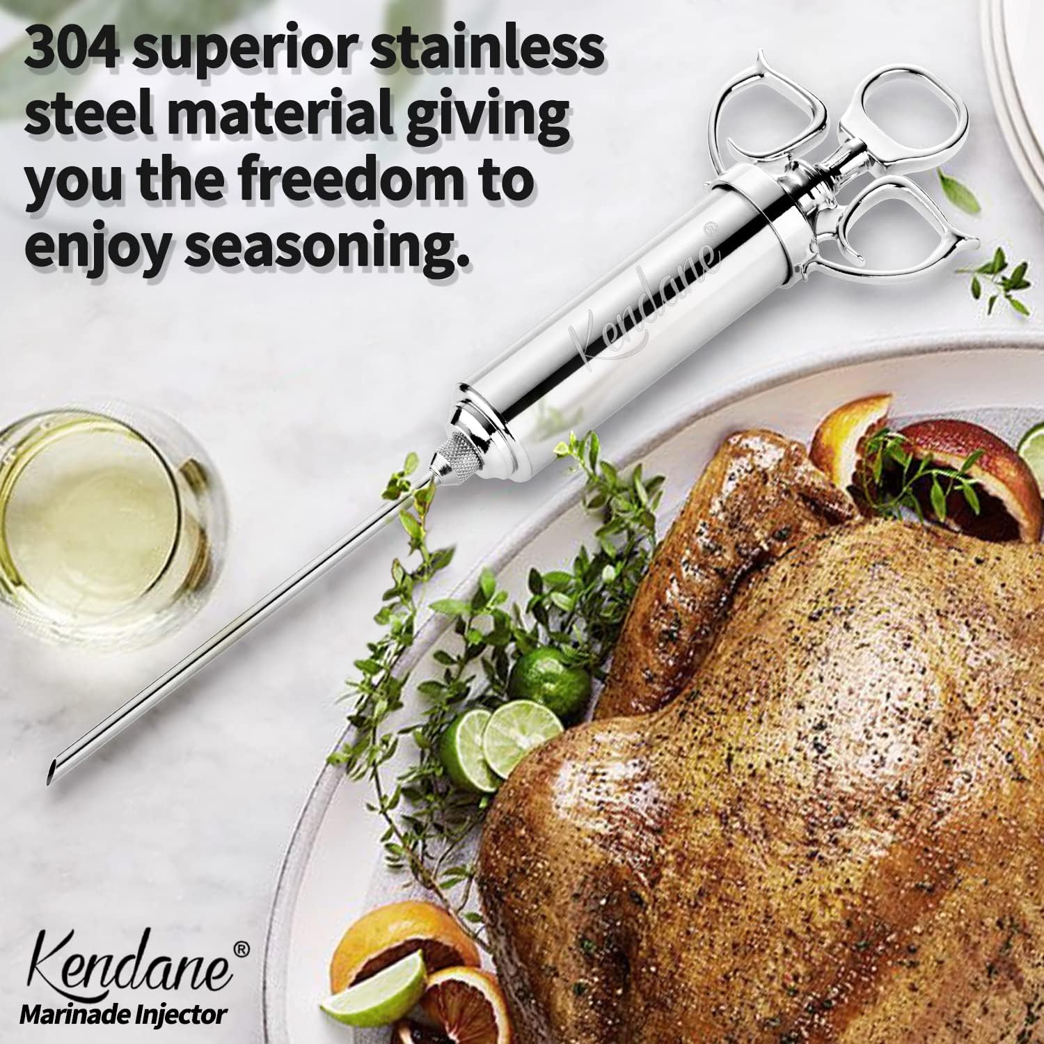 Meat Injector Syringe 2-oz Marinade Flavor Barrel 304 Stainless Steel with 3 Marinade Needles for BBQ Grill Smoker, Turkey, Fish, Brisket, Paper