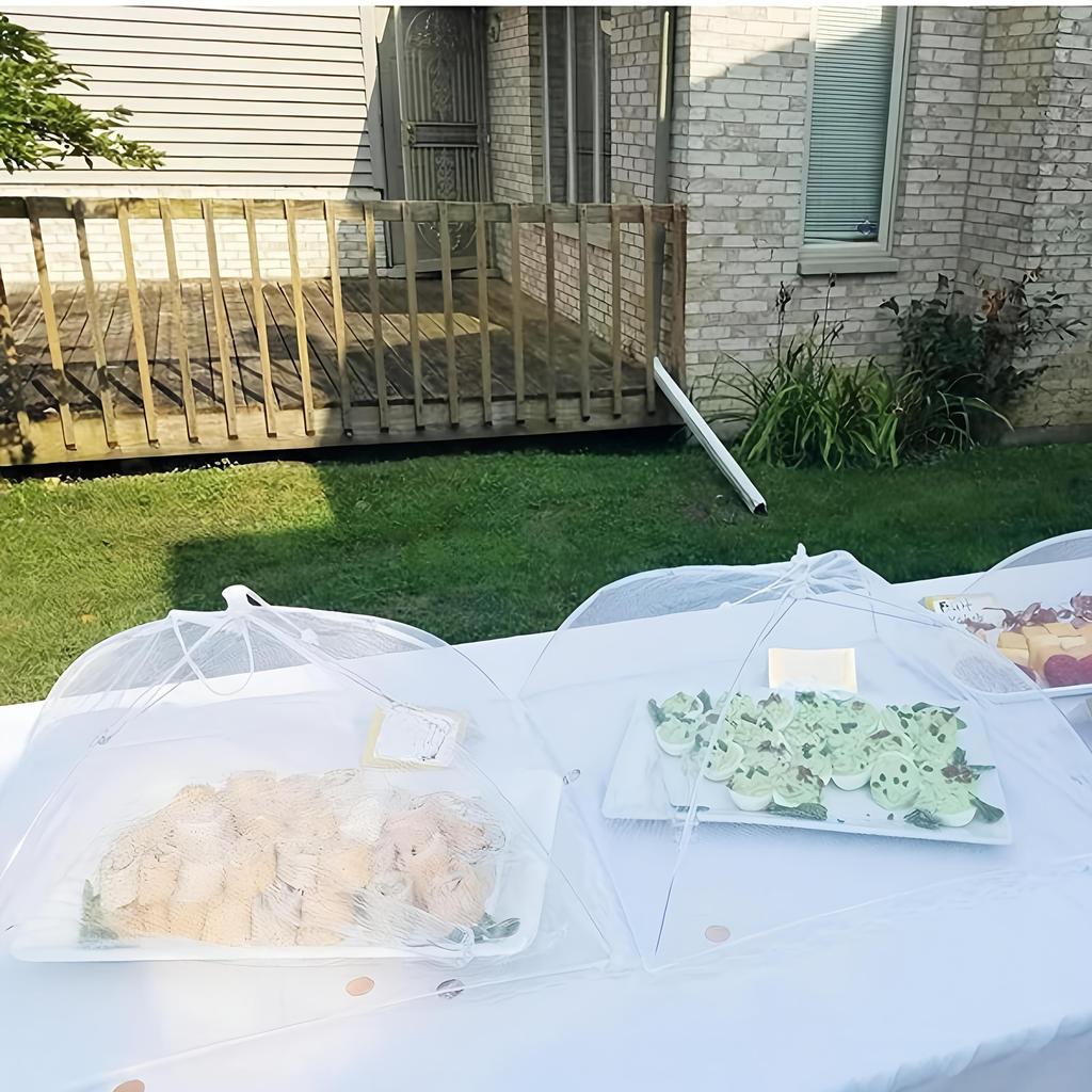 Large Pop-Up White Mesh Food Cover Tent - Foldable, Washable, Transparent Mesh, Ideal for Outdoor Picnics, BBQs, & Parties, Protects From Insects