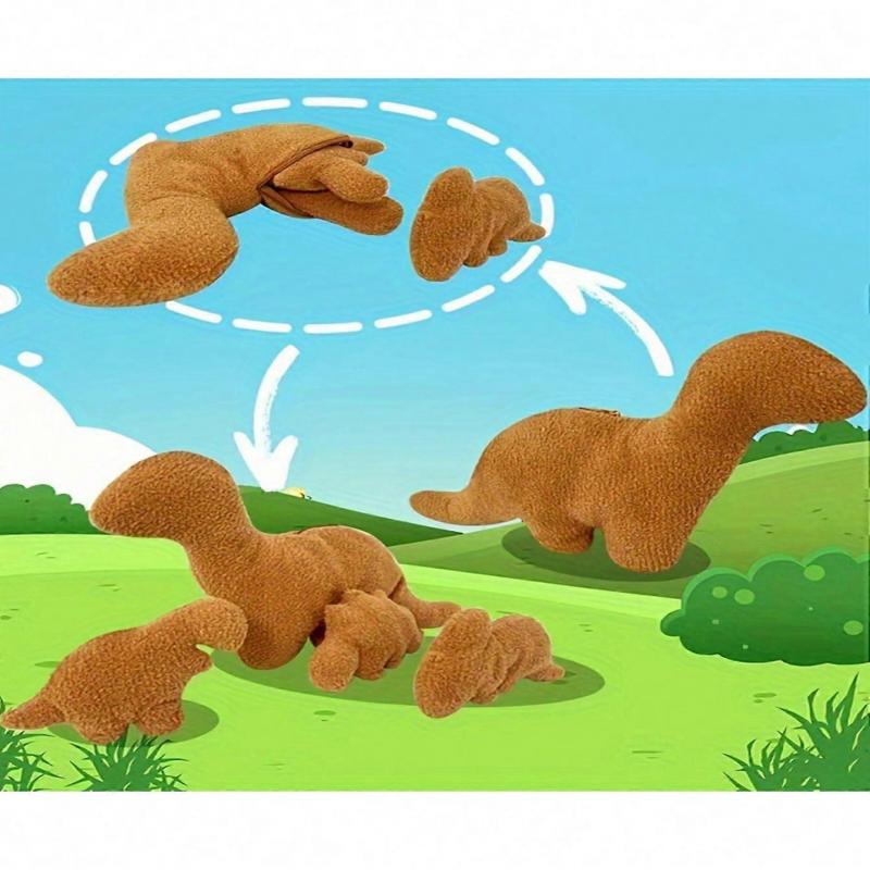 4pcs Dino And Chicken Nugget Plush Playset 45cm/17.72in Stegosaurus Plush Chicken Mommy Stuffed Animal With 3 Small Super Soft Cartoon Hugging Toy Gif