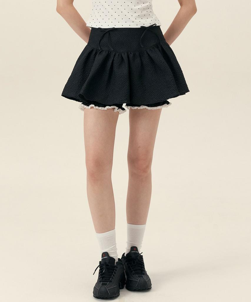 Limekeu Ribbon Flare Skirt Pants Black
