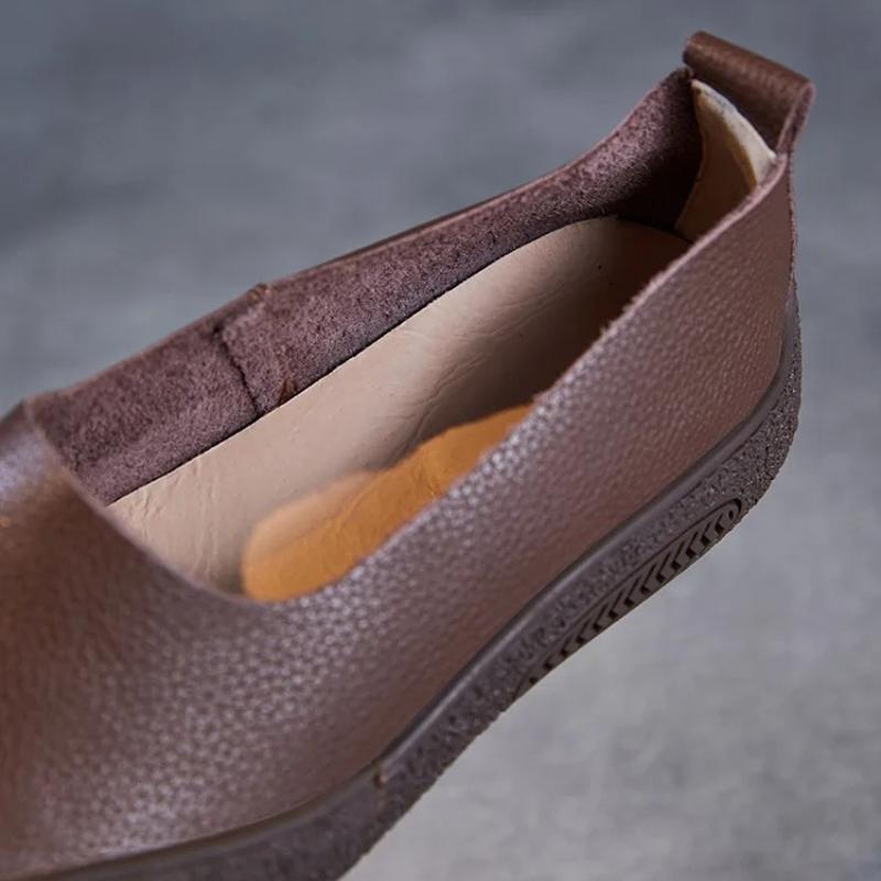 Johnature Retro Genuine Leather Shallow Flats Cowhide Comfortable Soft Soled Women's Slip-on Shoes