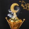 Arabic Style Golden Iron Incense Burner with Lid Traditional Bakhoor Censer for Charcoal Aromatherapy Home Decor