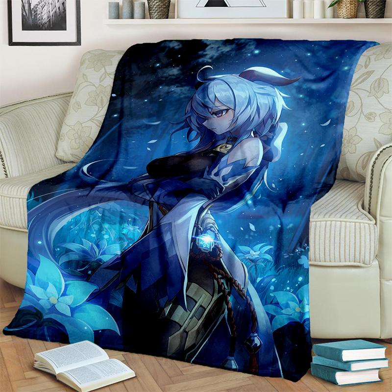 Game Genshin Impact Gamer Cartoon Blanket,Soft Throw Blanket for Home Bedroom Bed Sofa Picnic Travel Office Cover Blanket Kids