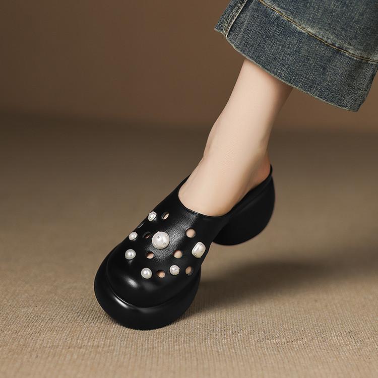 

Точечная версия~ Модный новый полый нишевый дизайн, толстая подошва, увеличивающие рост туфли с отверстиями, крутые тапочки, средний каблук, тапочки с закрытым носком 40