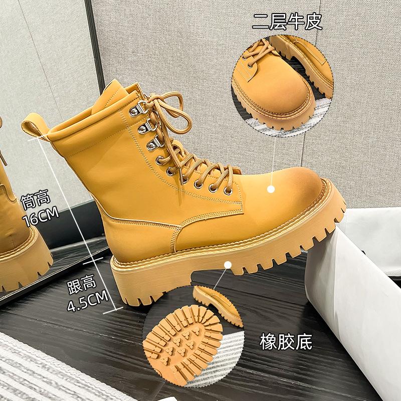 Platform Women 'S Boots Genuine Leather Motorcycle Boots Height Increasing Waterproof No -Slip Outdoor Winter Women Martin Shoes