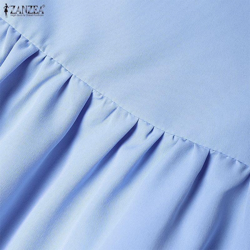 ZANZEA Kobiety Casualowy Dekolt V Rękaw 3/4 Jednolity Kolor Luźna Długa Sukienka