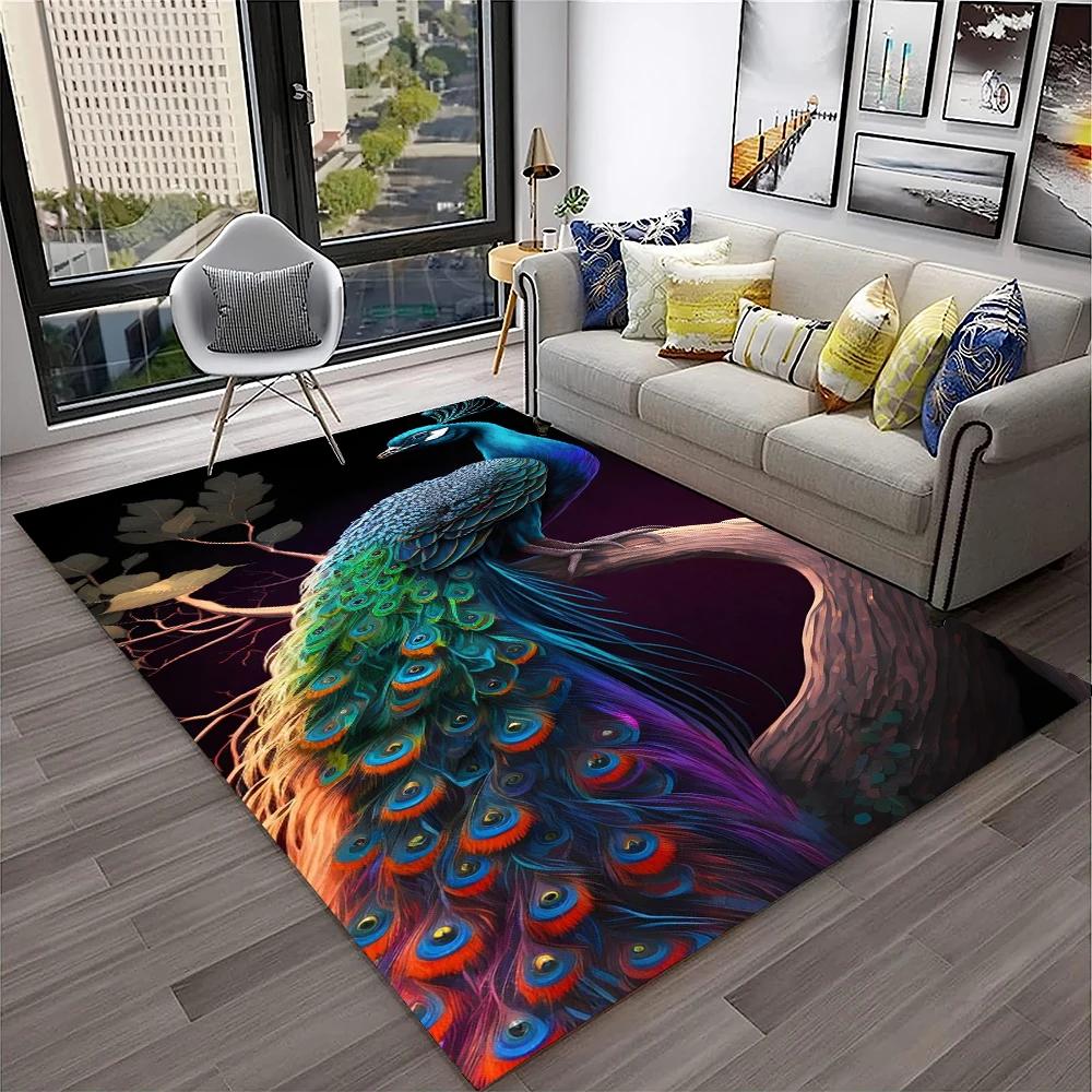 Peacock Bird Animal Vynikajúci koberec pre domácu obývaciu izbu Spálňa Pohovka Rohožka Dekor,Koberec pre detské ihrisko Protišmyková podložka