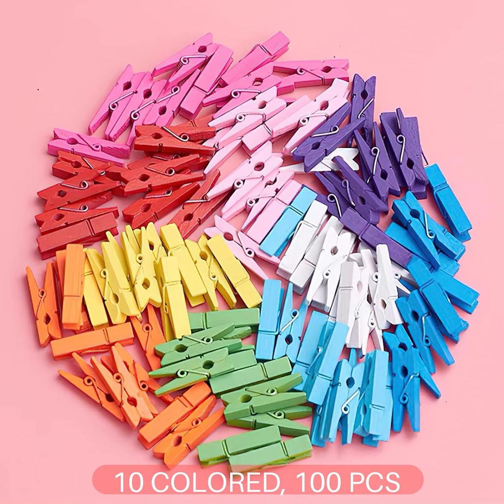 Clothesp, Small Clothes P for Photos, 1.4'' 100 PCS Natural Birchwood Mini Clothes P, Strong Springs Colorful Clothesp with Storage Bag, Mini