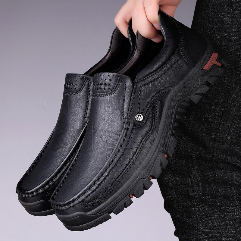 Fashion Retro Style Genuine Leather Men's Business Casual Shoes Soft Sole Anti-Slip Breathable 2025 New Dress Shoes for Daily Commuting