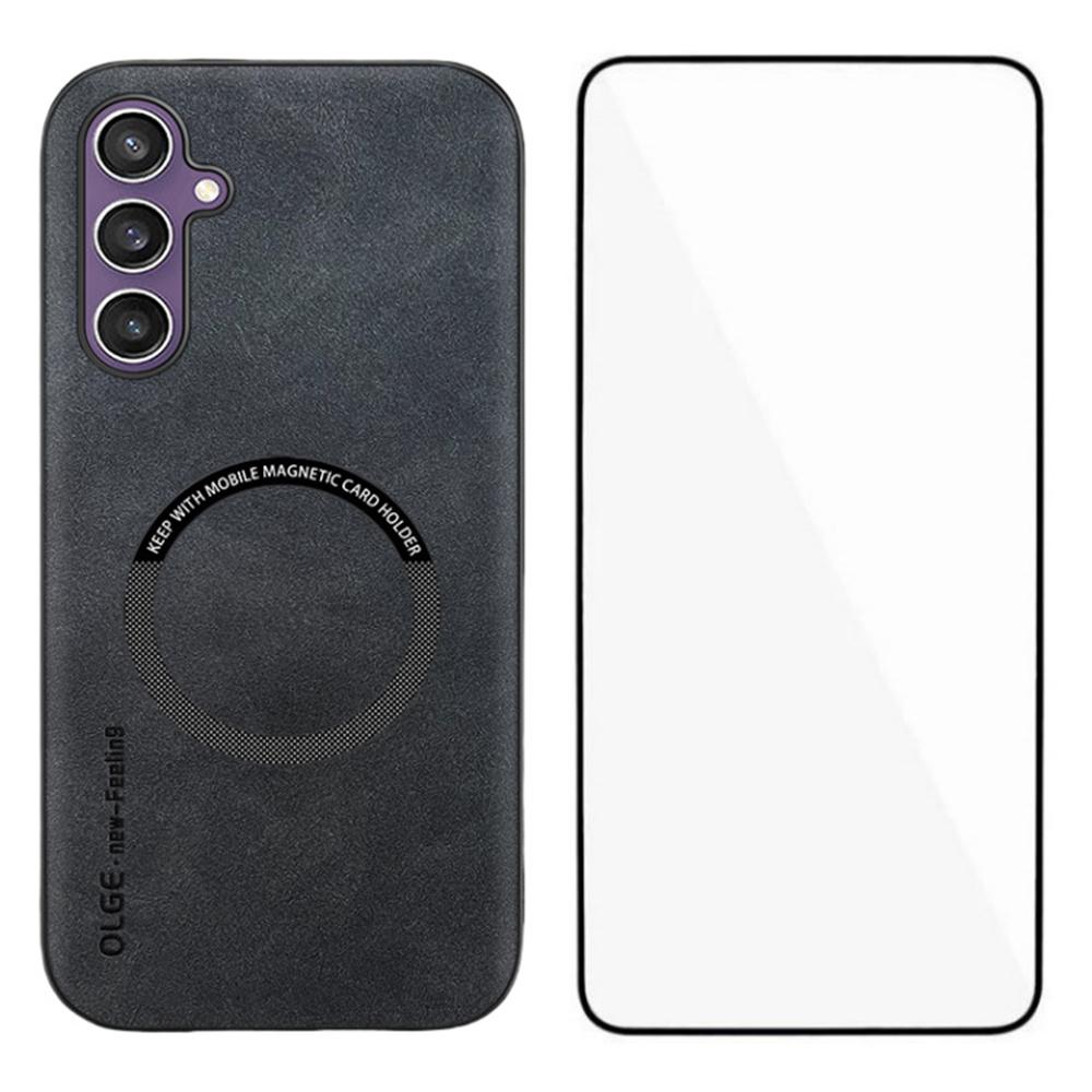 WANLONFENG YBP Series For Samsung Galaxy S24+ Magnetic Case with Tempered Glass Film PU+TPU Phone Cover Large Cutout