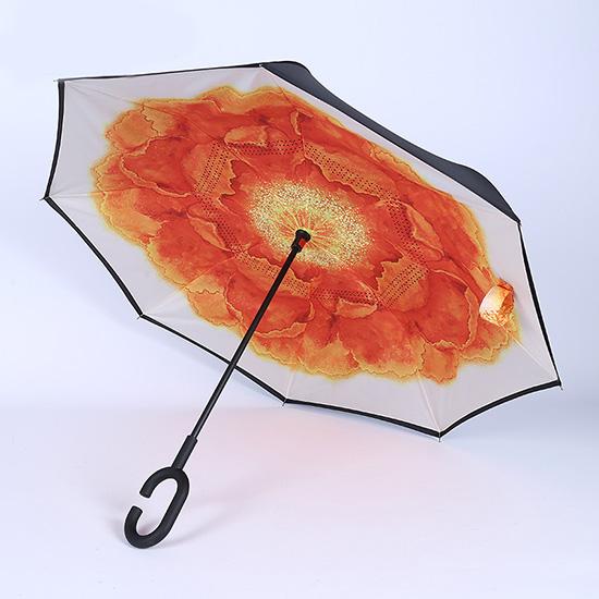 JPZYLFKZL Free Style Creative Long Shank Double Layer Inverted Umbrella Windproof Reverse C-Hook Male Golf Umbrella Reverse